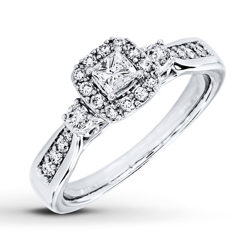 Main Image 1 of Previously Owned Diamond Engagement Ring 1/2 ct tw Princss & Round-cut 14K White Gold Size 10