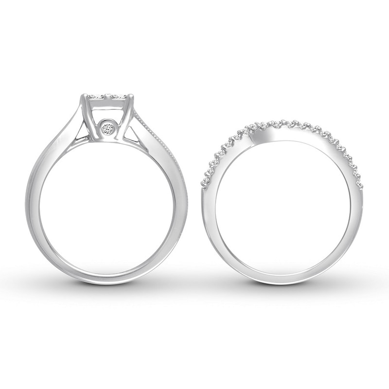 Main Image 3 of Previously Owned Diamond Bridal Set 5/8 ct tw Princess & Round-cut 14K White Gold Size 8