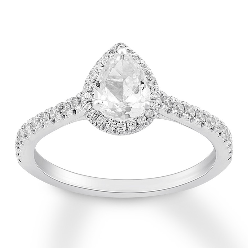 Main Image 1 of Previously Owned Diamond Engagement Ring 7/8 ct tw Pear & Round-cut 14K White Gold Size 3.5
