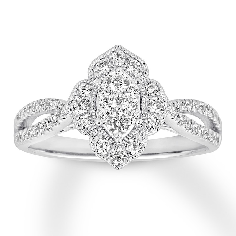 Main Image 1 of Previously Owned Diamond Engagement Ring 1/2 ct tw Round-cut 14K White Gold - Size 9