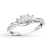 Thumbnail Image 0 of Previously Owned Diamond 3-Stone Engagement Ring 1/2 ct tw Princess & Round-cut 14K White Gold - Size 8.25