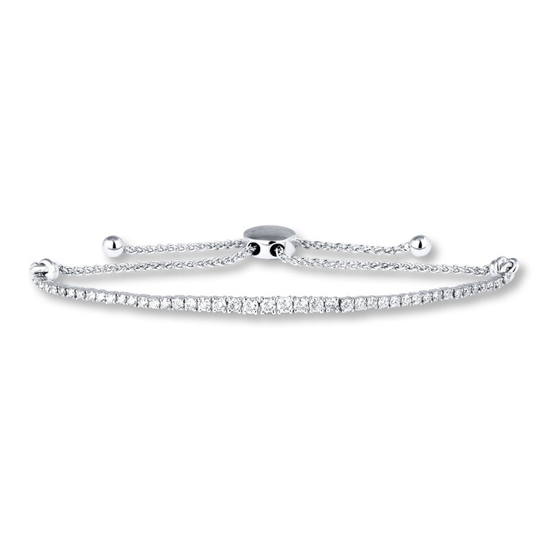Main Image 1 of Previously Owned Diamond Bolo Bracelet 1-1/4 ct tw Round-cut 14K White Gold 9.5"