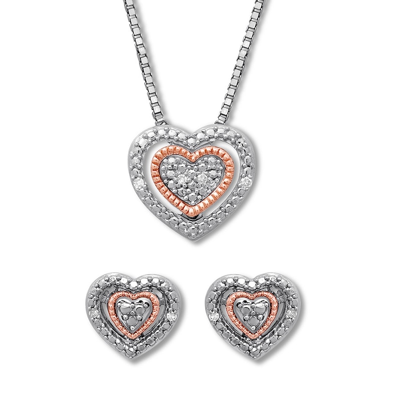 Main Image 1 of Previously Owned Diamond Heart Boxed Set Sterling Silver & 10K Rose Gold