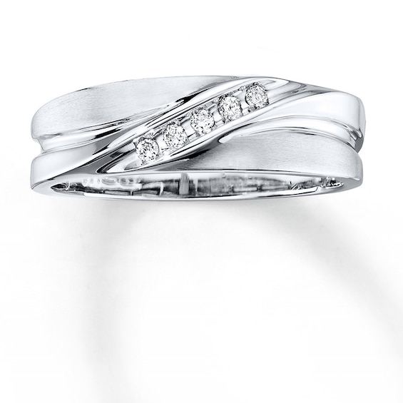 Previously Owned Men's Diamond Wedding Band 1/15 ct tw Round-cut 10K White Gold