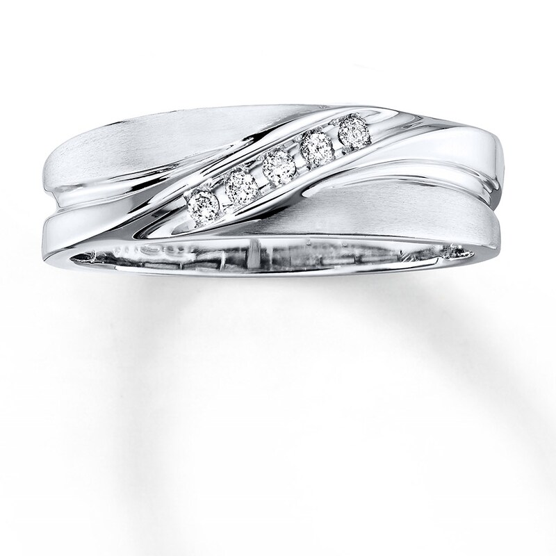Main Image 1 of Previously Owned Men's Diamond Wedding Band 1/15 ct tw Round-cut 10K White Gold