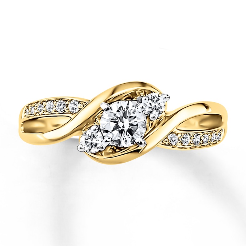 Main Image 1 of Previously Owned Three-Stone Diamond Engagement Ring 3/8 ct tw Round-cut 14K Yellow Gold