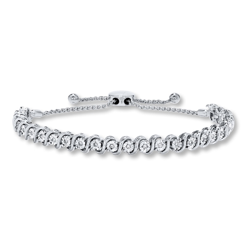Main Image 1 of Previously Owned Diamond Bolo Bracelet 1/5 ct tw Round-cut Sterling Silver 9.5"