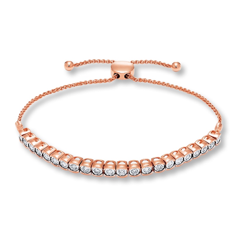Main Image 1 of Previously Owned Diamond Bolo Bracelet 1/2 ct tw Round-cut 10K Rose Gold 9.5"