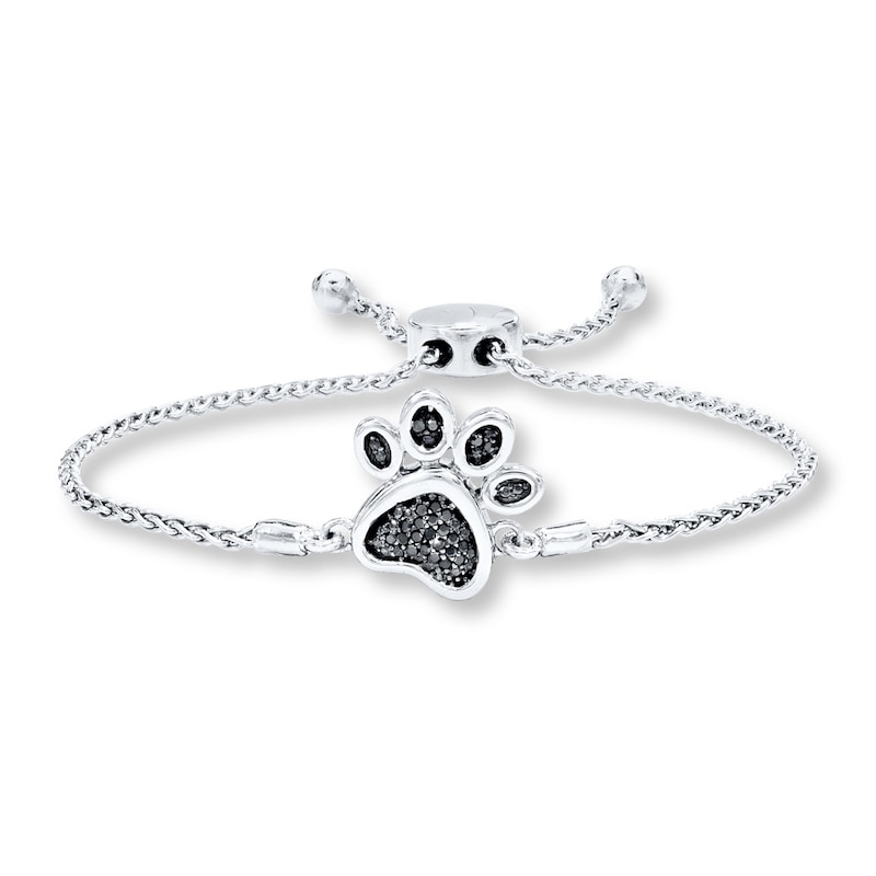 Main Image 1 of Previously Owned Paw Print Bolo Bracelet 1/10 ct tw Diamonds Sterling Silver 9.5"