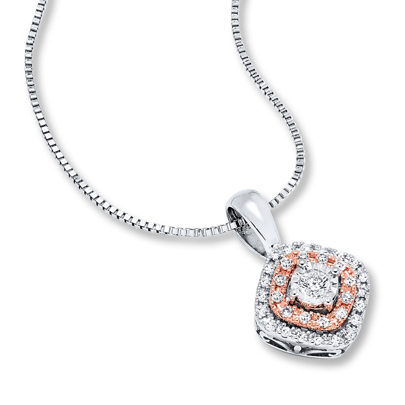 Main Image 1 of Previously Owned Diamond Necklace 1/5 ct tw Round-cut Sterling Silver & 10K Rose Gold