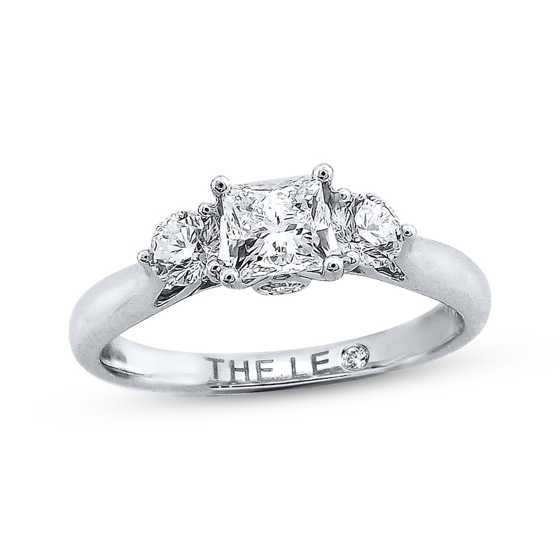 Main Image 1 of Previously Owned THE LEO Diamond Three-Stone Engagement Ring 7/8 ct tw Princess & Round-cut 14K White Gold