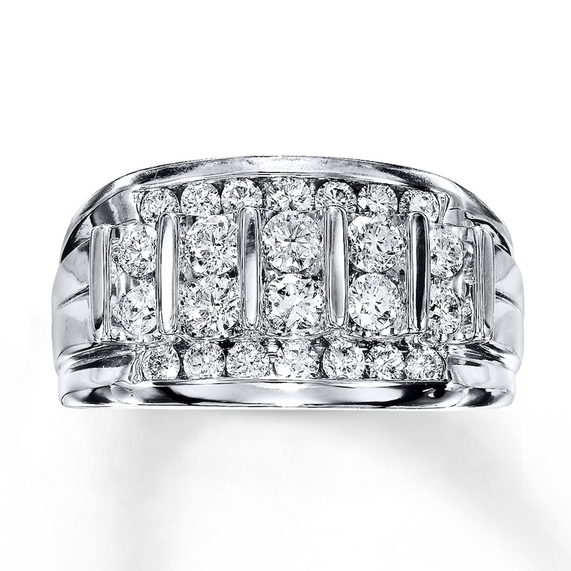 Main Image 1 of Previously Owned Men's Diamond Band 1-1/2 ct tw Round-cut 14K White Gold - Size 8.5