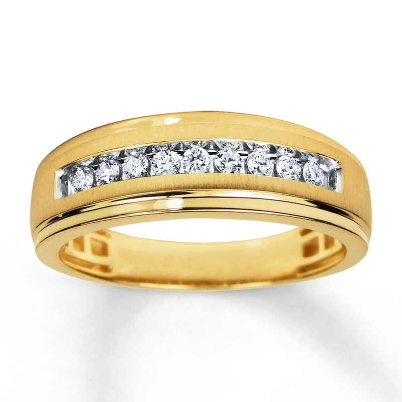 Main Image 1 of Previously Owned Men's Wedding Band 1/4 ct tw Round-cut Diamonds 10K Yellow Gold Size 13.5