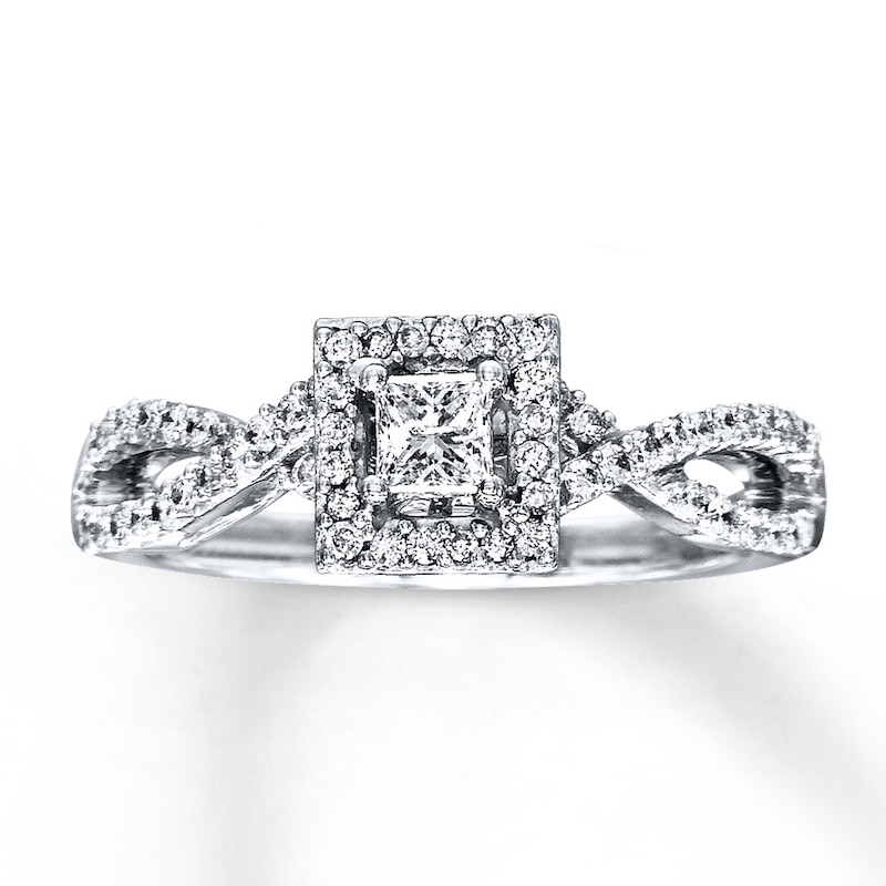Main Image 1 of Previously Owned Diamond Engagement Ring 1/2 ct tw Princess & Round-cut 14K White Gold - Size 4