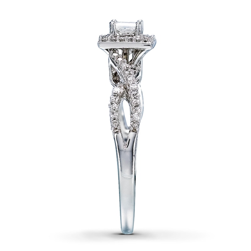 Main Image 3 of Previously Owned Diamond Engagement Ring 1/2 ct tw Princess & Round-cut 14K White Gold - Size 4
