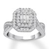 Thumbnail Image 1 of Previously Owned Diamond Engagement Ring 1 ct tw Round & Baguette-cut 14K White Gold - Size 10