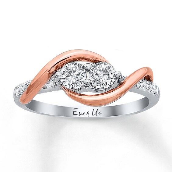 Previously Owned Ever Us Two-Stone Anniversary Ring 1/2 ct tw Round-cut Diamonds 14K Two-Tone Gold Size 4.5