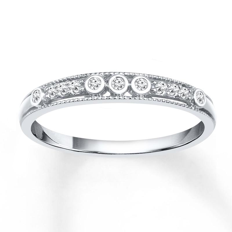 Main Image 1 of Previously Owned Stackable Diamond Ring 1/10 ct tw Round-cut 10K White Gold Size 4