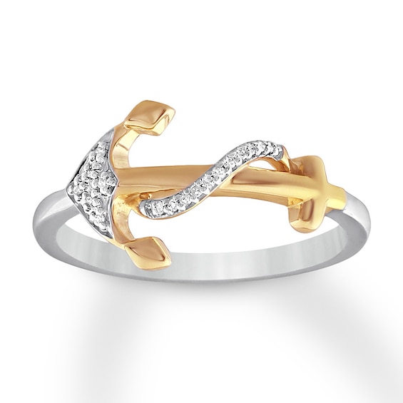 Previously Owned Diamond Accent Anchor Ring Sterling Silver/10K Yellow Gold Size 11