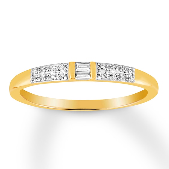 Previously Owned Diamond Midi Ring 1/20 ct tw Round & Baguette-cut 10K Yellow Gold Size