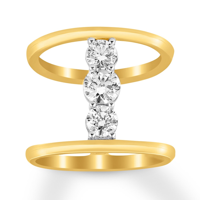 Main Image 1 of Previously Owned Diamond North South 3-Stone Ring 3/8 ct tw Round-cut 10K Yellow Gold - Size 10.5