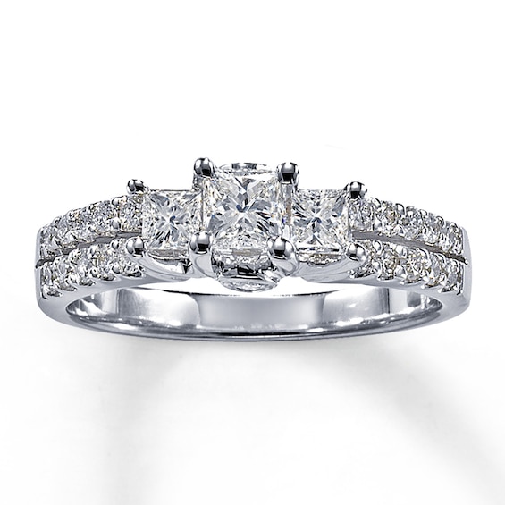 Previously Owned Ring 1 ct tw Princess & Round-cut Diamonds 14K White Gold Size 4.75