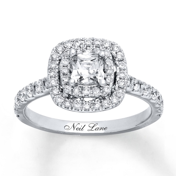 Previously Owned Neil Lane Engagement Ring 1-1/8 ct tw Cushion & Round-cut Diamonds 14K White Gold Size