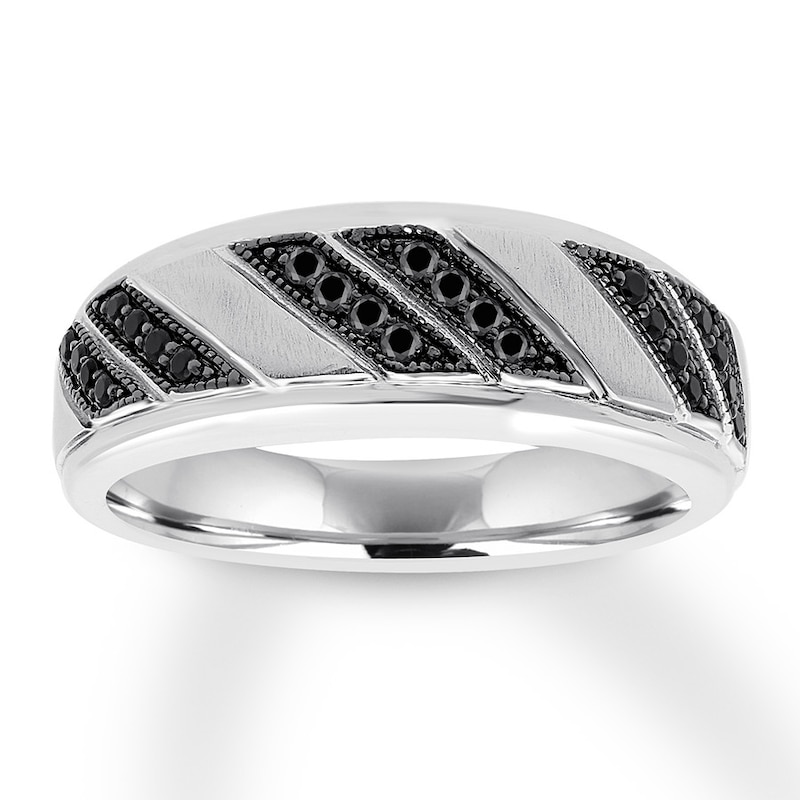 Main Image 1 of Previously Owned Men's Black Diamond Band 1/4 ct tw Round-cut 10K White Gold Size 13