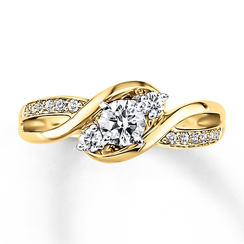 Previously Owned Three-Stone Diamond Engagement Ring 3/8 ct tw Round-cut 14K Yellow Gold - Size 11