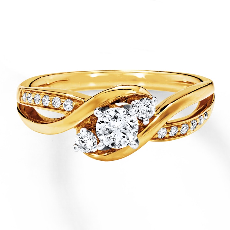 Previously Owned Three-Stone Diamond Engagement Ring 3/8 ct tw Round-cut 14K Yellow Gold - Size 11