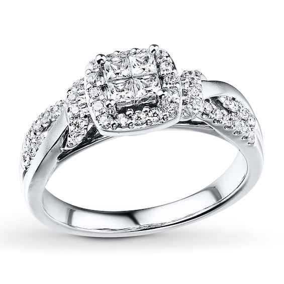 Previously Owned Diamond Engagement Ring 1/2 ct tw Princess & Round-cut 10K White Gold Size 10