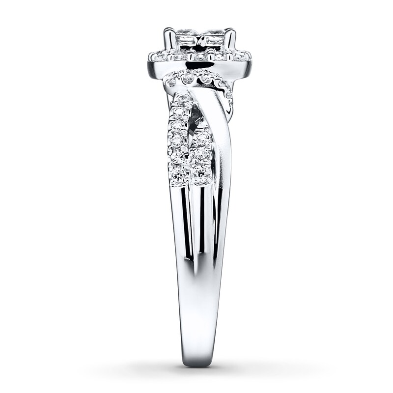 Main Image 3 of Previously Owned Diamond Engagement Ring 1/2 ct tw Princess & Round-cut 10K White Gold - Size 10