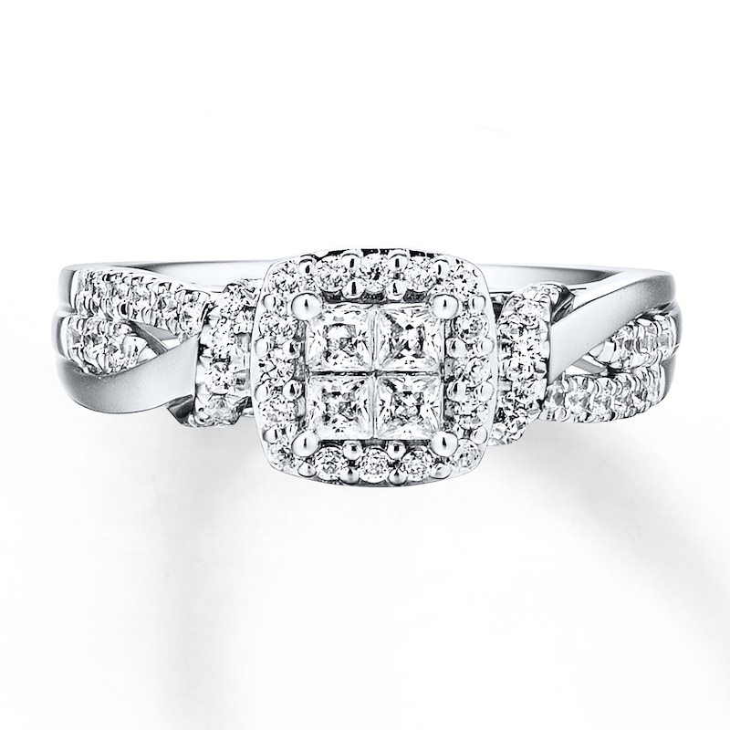 Main Image 4 of Previously Owned Diamond Engagement Ring 1/2 ct tw Princess & Round-cut 10K White Gold - Size 10