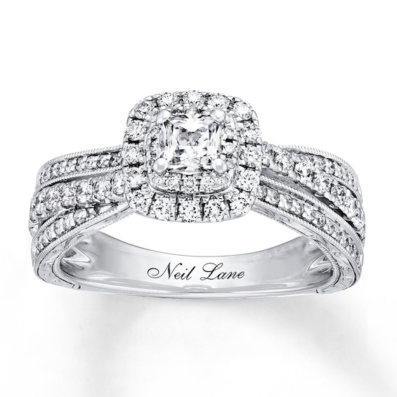 Previously Owned Neil Lane Engagement Ring 7/8 ct tw Princess & Round-cut Diamonds 14K White Gold
