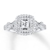 Thumbnail Image 1 of Previously Owned Angel Sanchez Engagement Ring 3/4 ct tw Princess & Round-cut Diamonds 14K White Gold