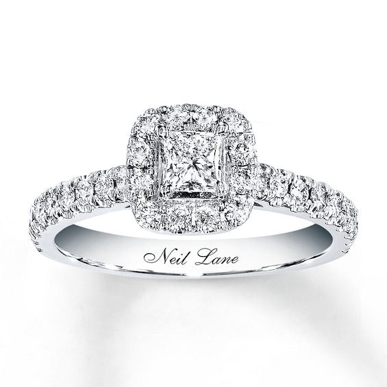 Previously Owned Neil Lane Engagement Ring 7/8 ct tw Princess & Round-cut Diamonds 14K White Gold Size