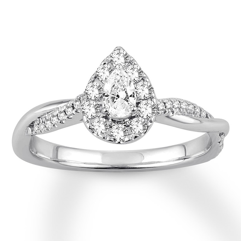Main Image 1 of Previously Owned Pear-Shaped Diamond Engagement Ring 1/2 ct tw Pear & Round-cut 14K White Gold