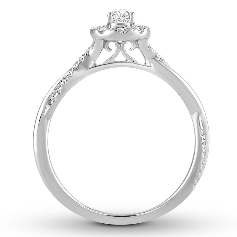 Main Image 2 of Previously Owned Pear-Shaped Diamond Engagement Ring 1/2 ct tw Pear & Round-cut 14K White Gold