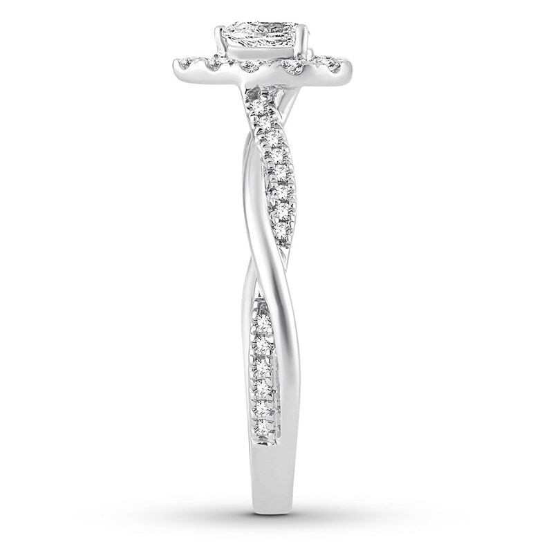 Main Image 3 of Previously Owned Pear-Shaped Diamond Engagement Ring 1/2 ct tw Pear & Round-cut 14K White Gold