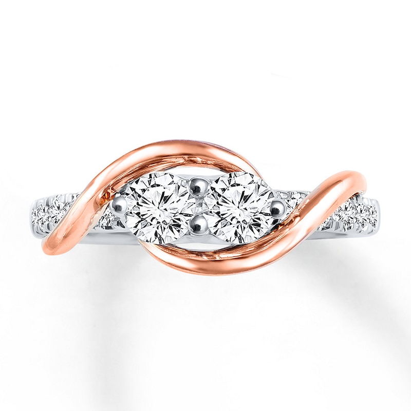 Main Image 3 of Previously Owned Ever Us Two-Stone Anniversary Ring 1 ct tw Round-cut Diamonds 14K Two-Tone Gold