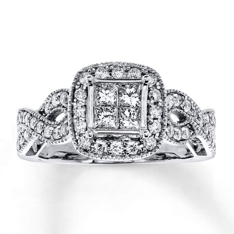 Main Image 1 of Previously Owned Diamond Engagement Ring 1 ct tw Princess & Round-cut 14K White Gold