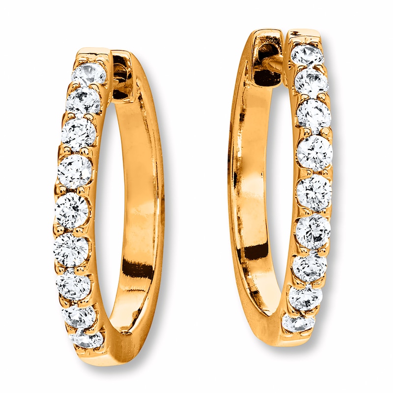 Main Image 1 of Previously Owned Diamond Hoop Earrings 1/2 ct tw Round-cut 14K Yellow Gold