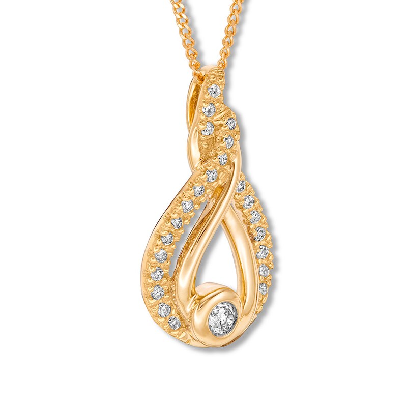Main Image 3 of Previously Owned Interwoven Diamond Necklace 1/5 ct tw Round-cut 10K Yellow Gold 19"