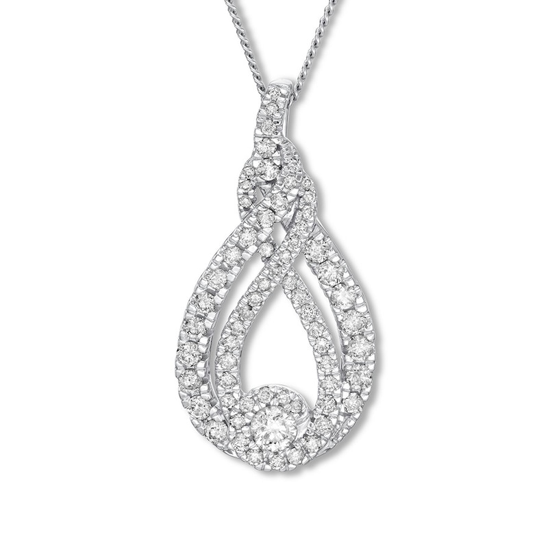 Main Image 1 of Previously Owned Interwoven Diamond Necklace 1 ct tw Round-cut 10K White Gold 19"