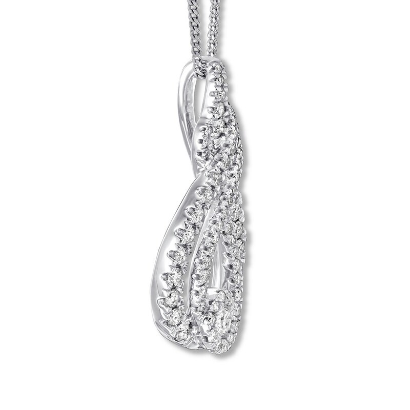 Main Image 2 of Previously Owned Interwoven Diamond Necklace 1 ct tw Round-cut 10K White Gold 19"