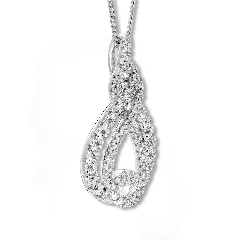 Main Image 3 of Previously Owned Interwoven Diamond Necklace 1 ct tw Round-cut 10K White Gold 19"