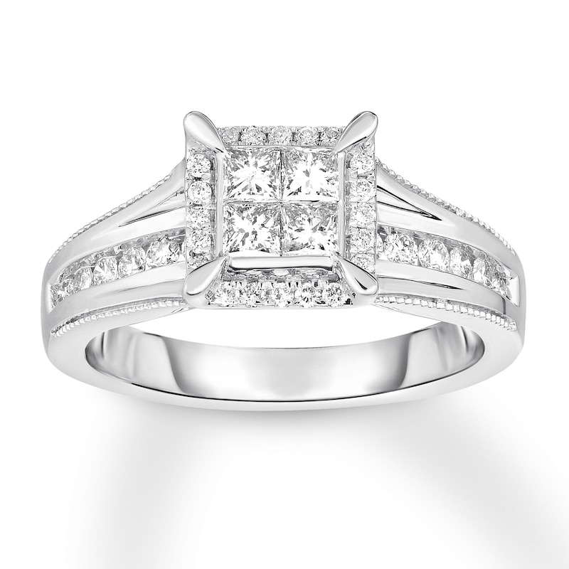 Main Image 1 of Previously Owned Diamond Engagement Ring 3/4 ct tw Princess & Round-cut 14K White Gold