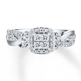 Previously Owned Diamond Engagement Ring 1/2 ct tw Princess & Round-cut 10K White Gold
