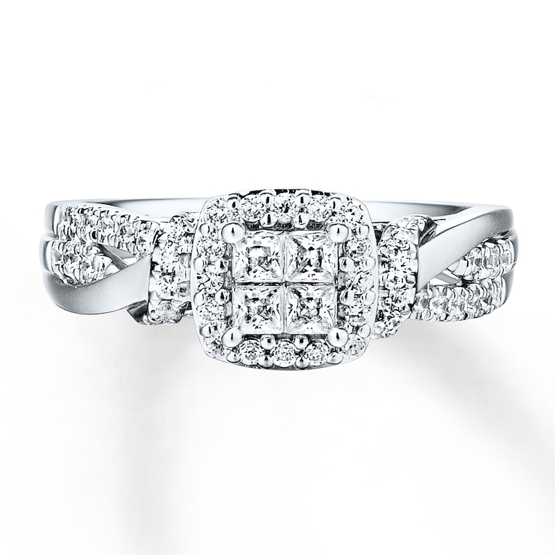Main Image 1 of Previously Owned Diamond Engagement Ring 1/2 ct tw Princess & Round-cut 10K White Gold