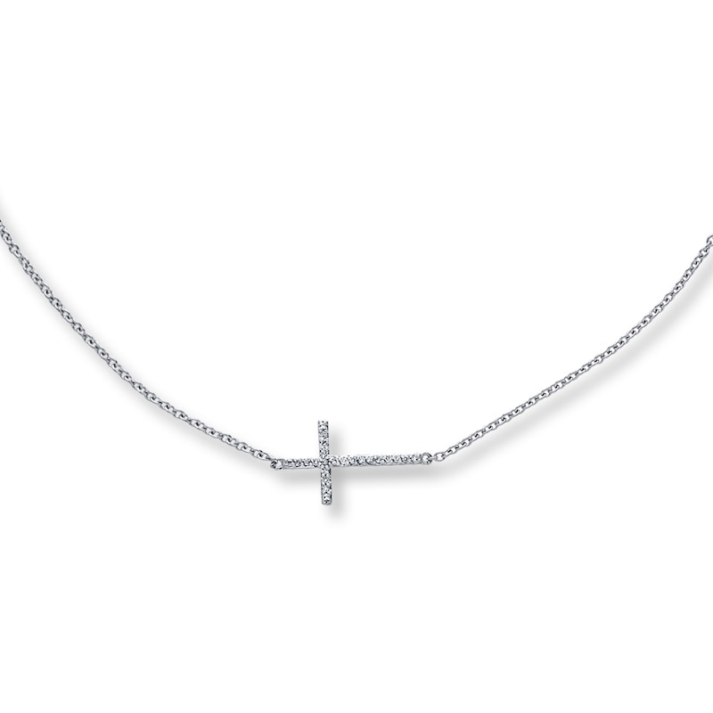 Main Image 1 of Previously Owned Sideways Cross Necklace 1/10 ct tw Diamonds Sterling Silver